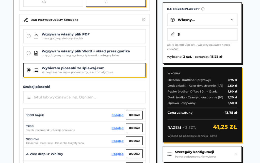 Kreator śpiewnika w Drukarni Harcerskiej Podrukowane z integracją ze spiewaj.com